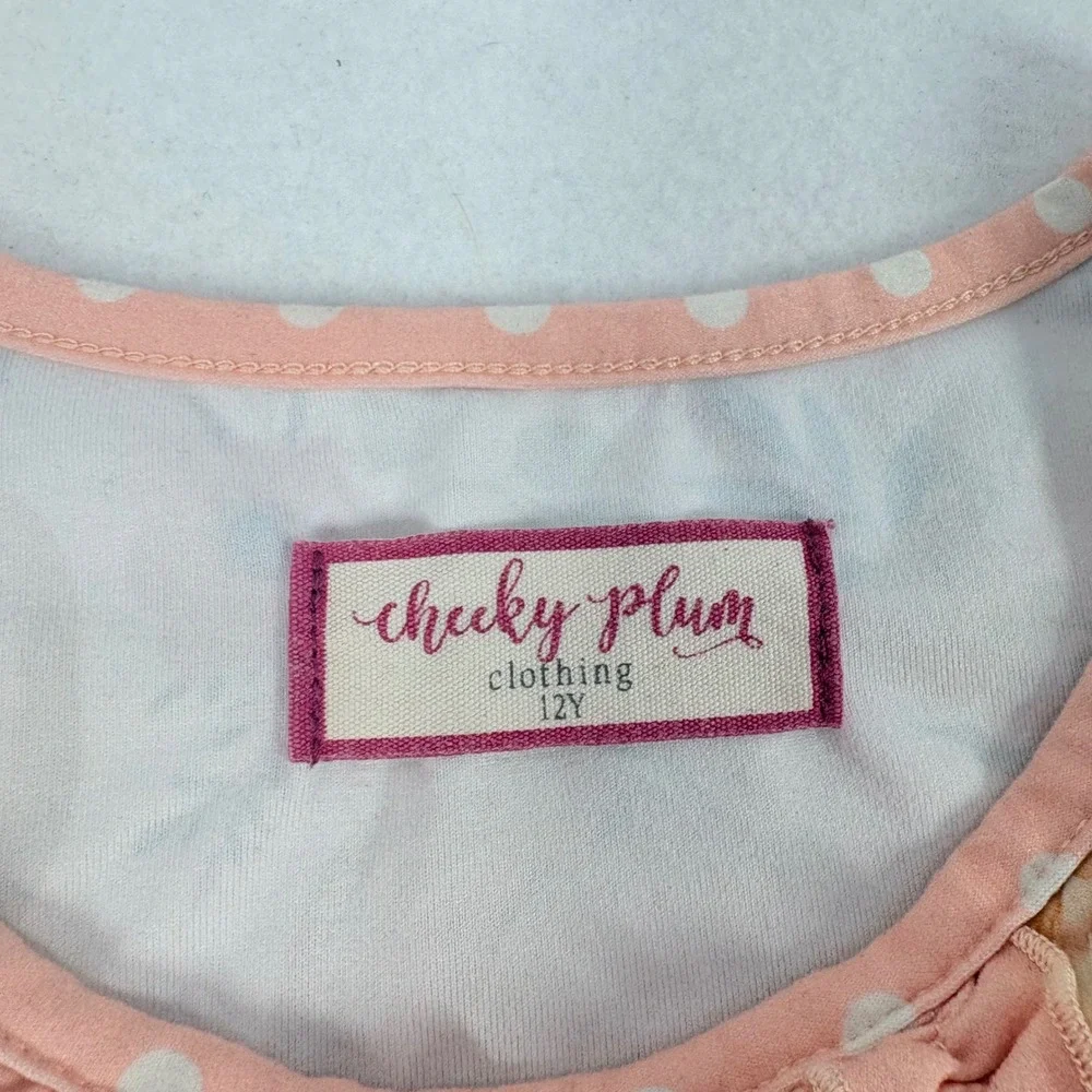Cheeky Plum Girls Pumpkin Floral Ruffle‎ Pajama Set Pink Polka Dot 12Y Autumn